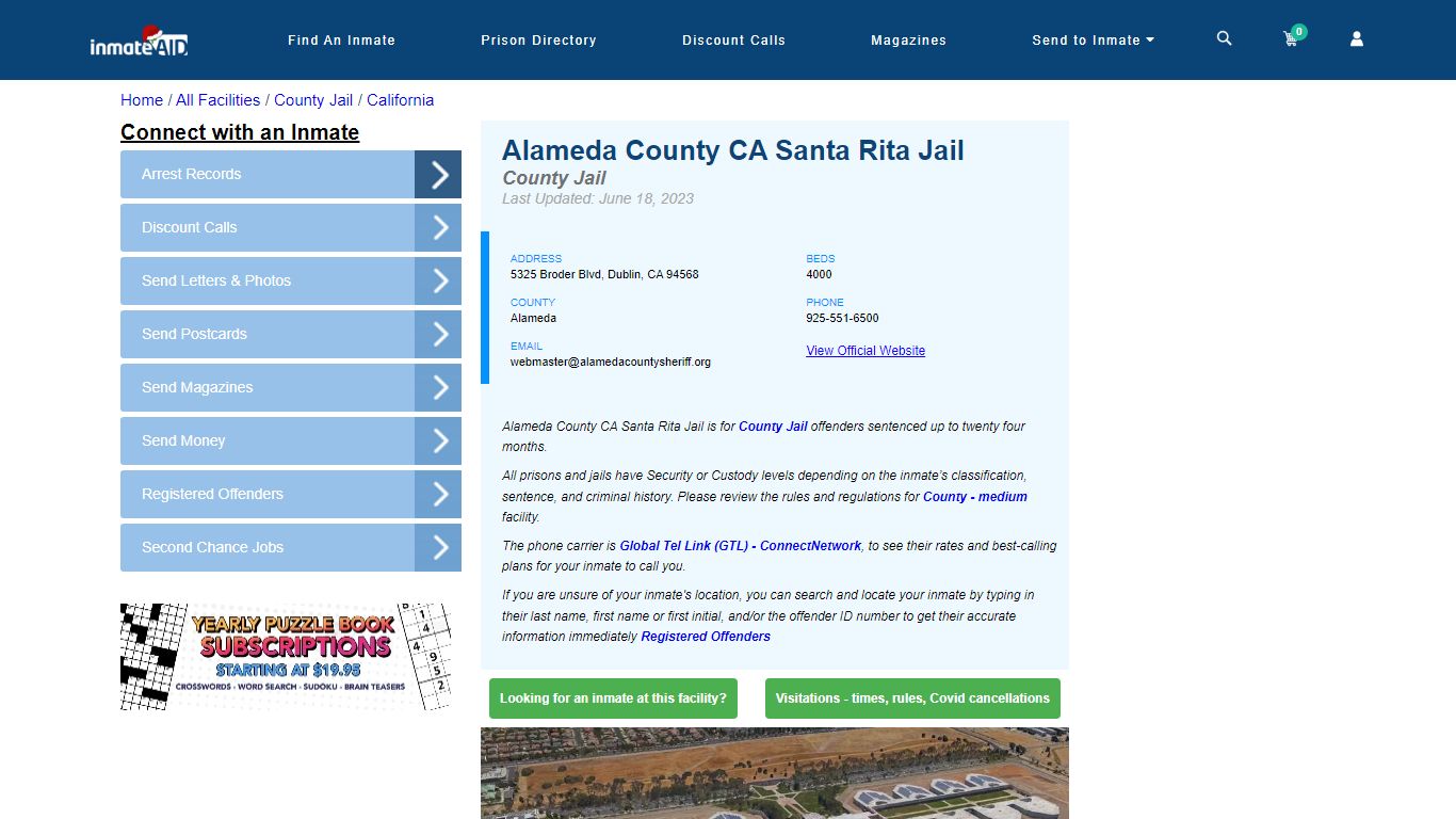 Alameda County CA Santa Rita Jail - Inmate Locator - Dublin, CA